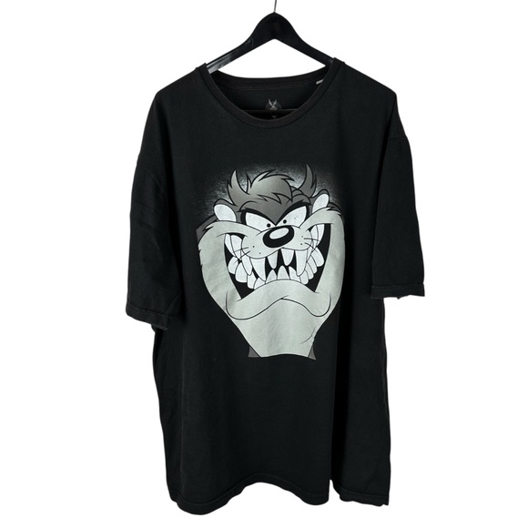Mens Y2K Looney Tunes Taz Cartoon Big Face Graphic Black Shirt Size 3XL
